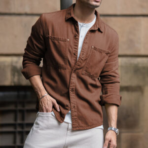 brown textured cotton overshirt