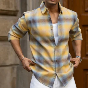 yellow brushed checks shirt