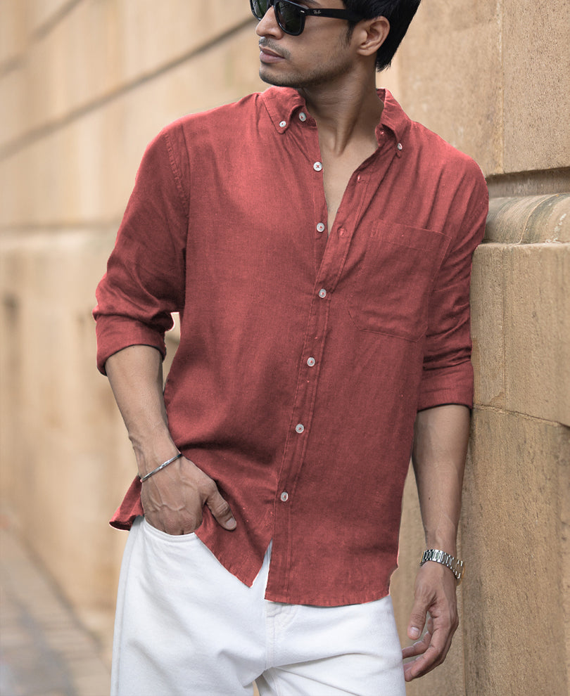 brick linen blend shirt brick linen blend shirt