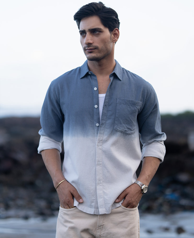 blue structured ombre shirt blue structured ombre shirt