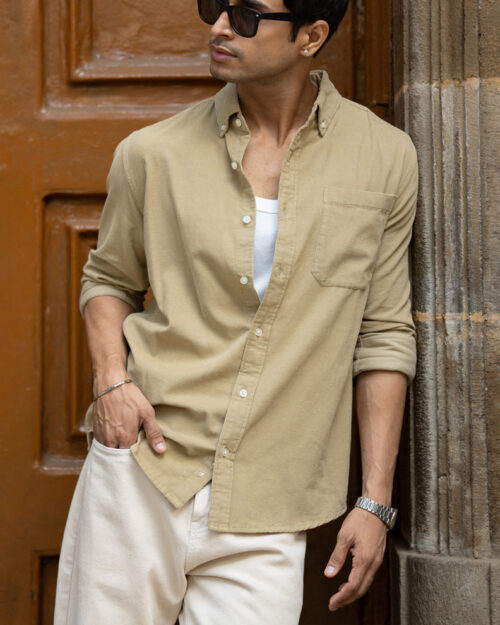 Home beige corduroy buttondown shirt