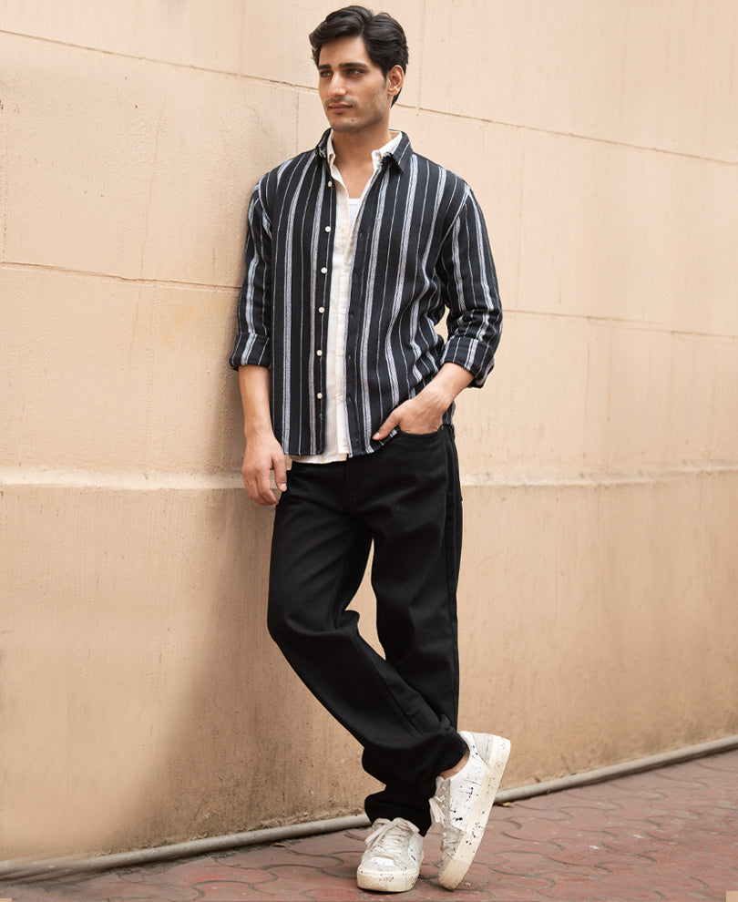 black structured stripe shirt black structured stripe shirt