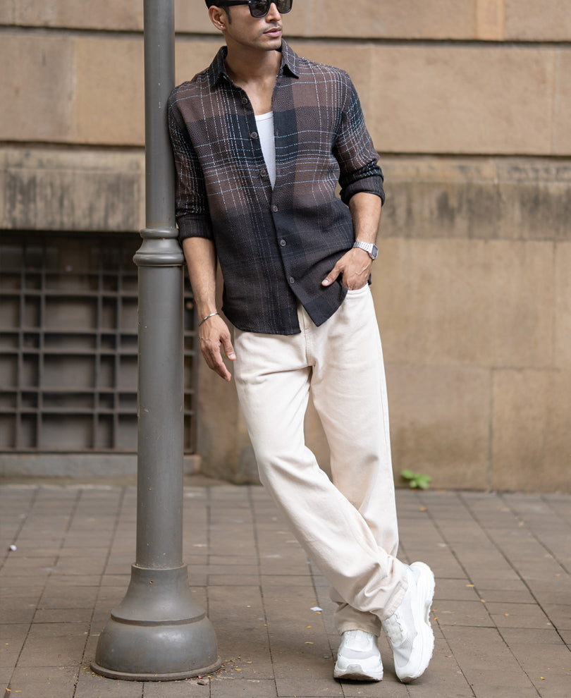 brown ombre checks shirt brown ombre checks shirt