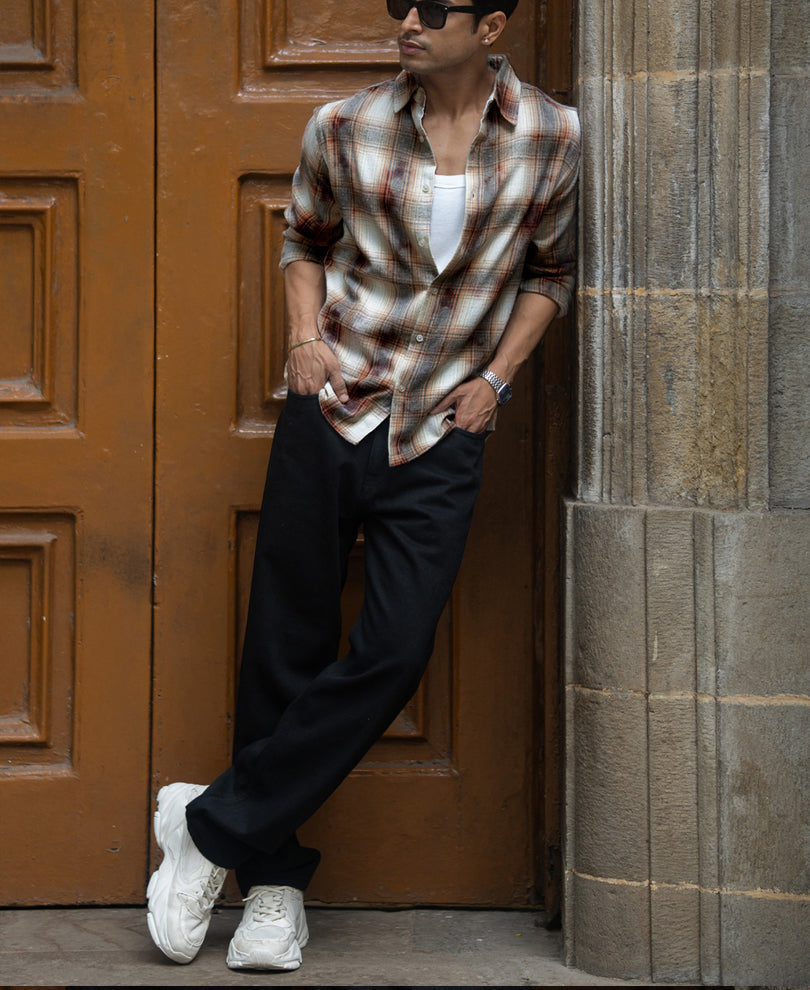 beige washed checks shirt beige washed checks shirt