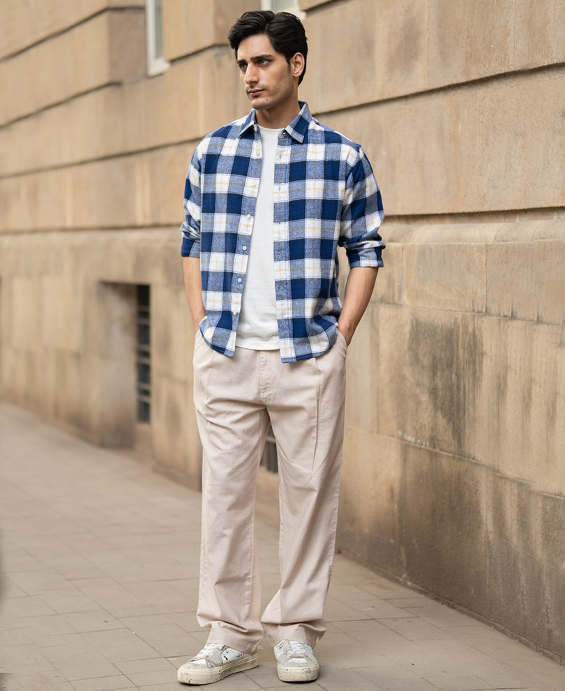 blue brushed regular fit checks shirt blue brushed regular fit checks shirt