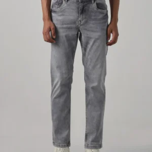 grey 5 pocket mid rise slim straight fit jeans