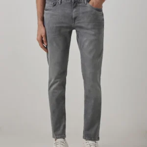 grey 5 pocket low rise tapered ankle length classic stretch jeans