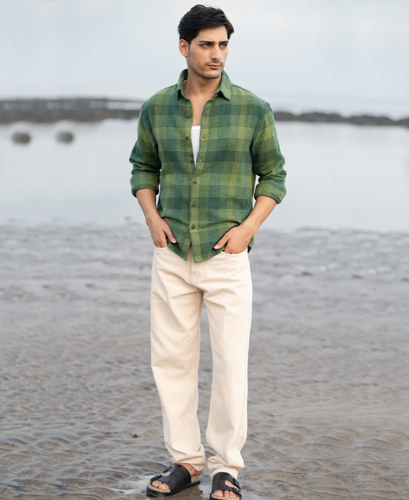 green structured checks shirt green structured checks shirt