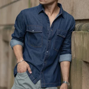 indigo denim overshirt with pockets
