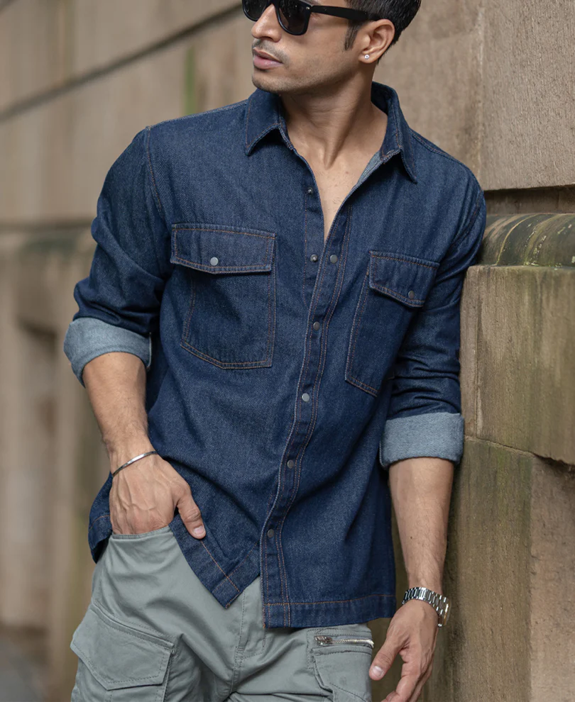 indigo denim overshirt with pockets indigo denim overshirt with pockets