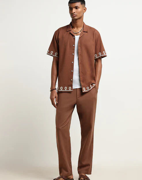 brown cotton relaxed fit chinos