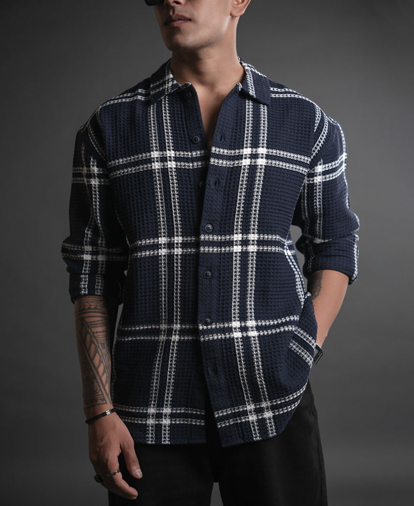 blue and white structured checks oversized shirt blue and white structured checks oversized shirt