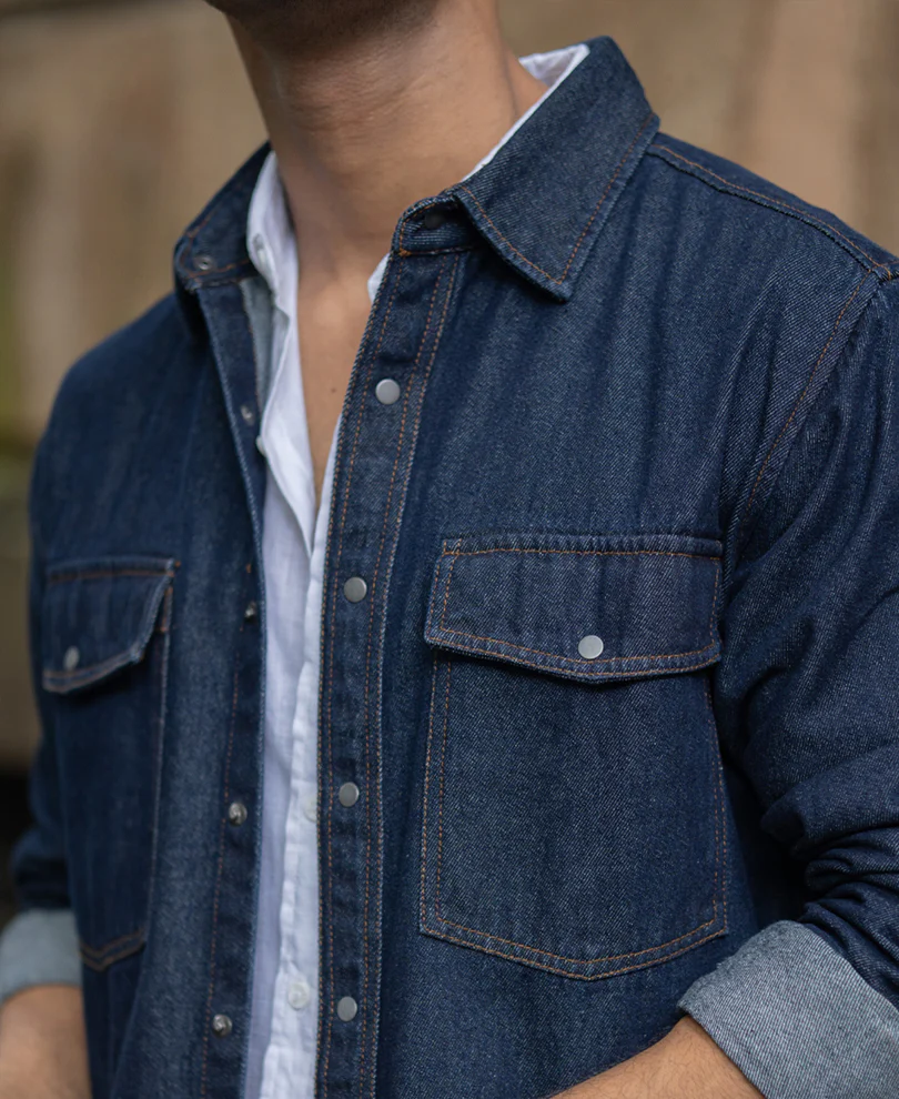 indigo denim overshirt with pockets indigo denim overshirt with pockets