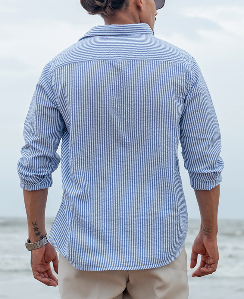 blue and white regular fit striped full sleeves shirt blue and white regular fit striped full sleeves shirt