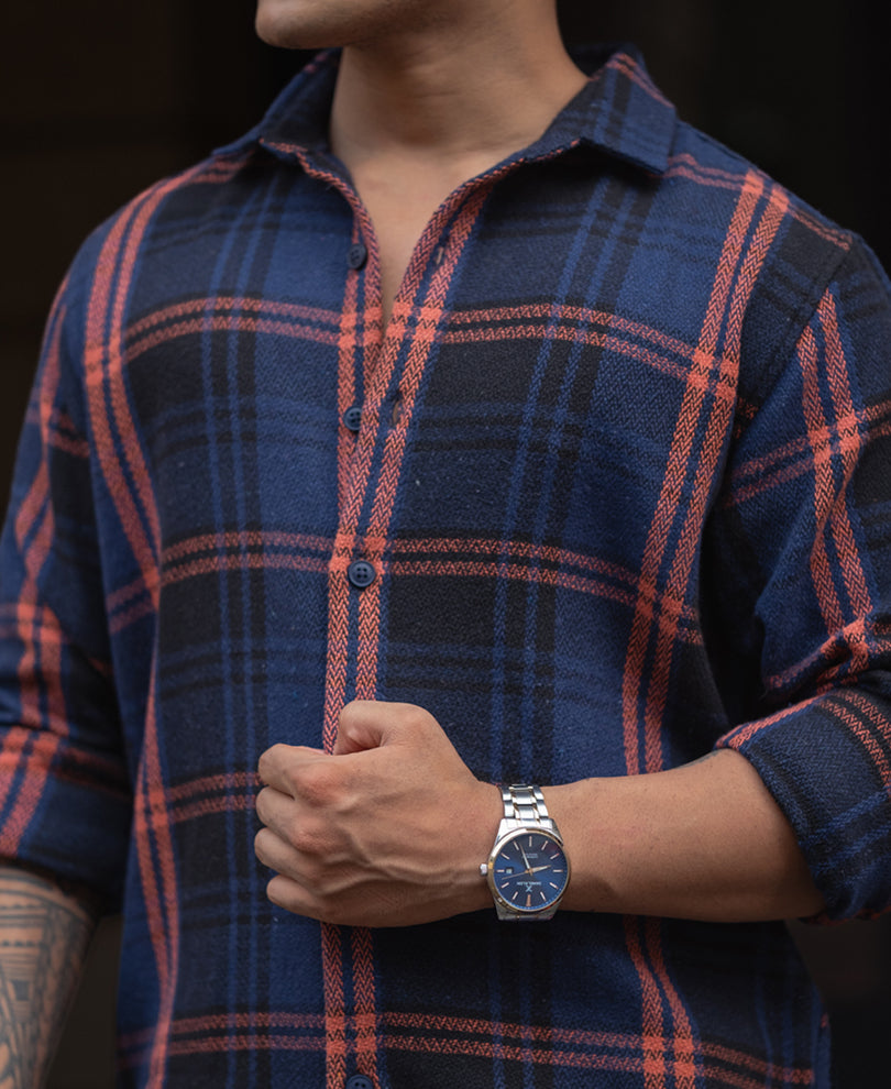 blue and orange checks regular fit full sleeves shirt blue and orange checks regular fit full sleeves shirt