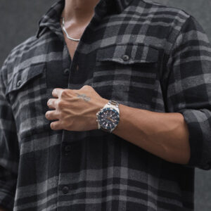 black and grey checked regular fit overshirt with full sleeves