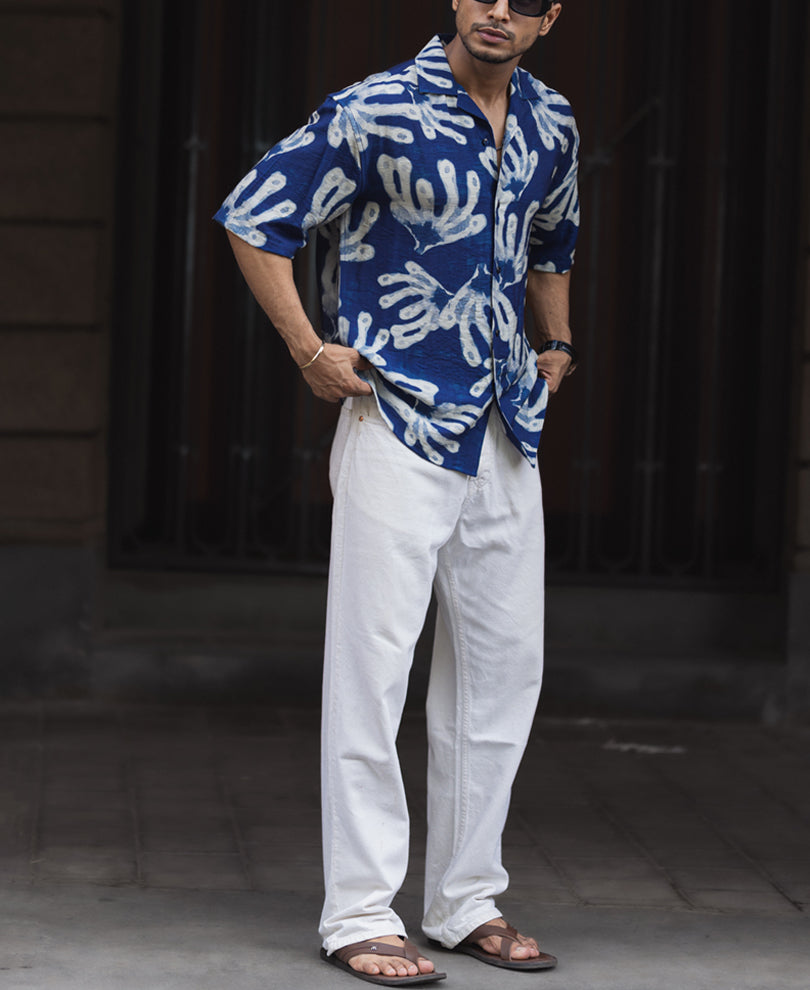 blue oversized half sleeves shirt blue oversized half sleeves shirt