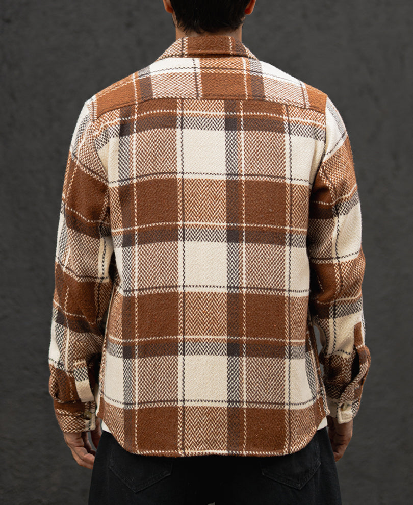 brown and off white checked regular fit full sleeves shirt brown and off white checked regular fit full sleeves shirt