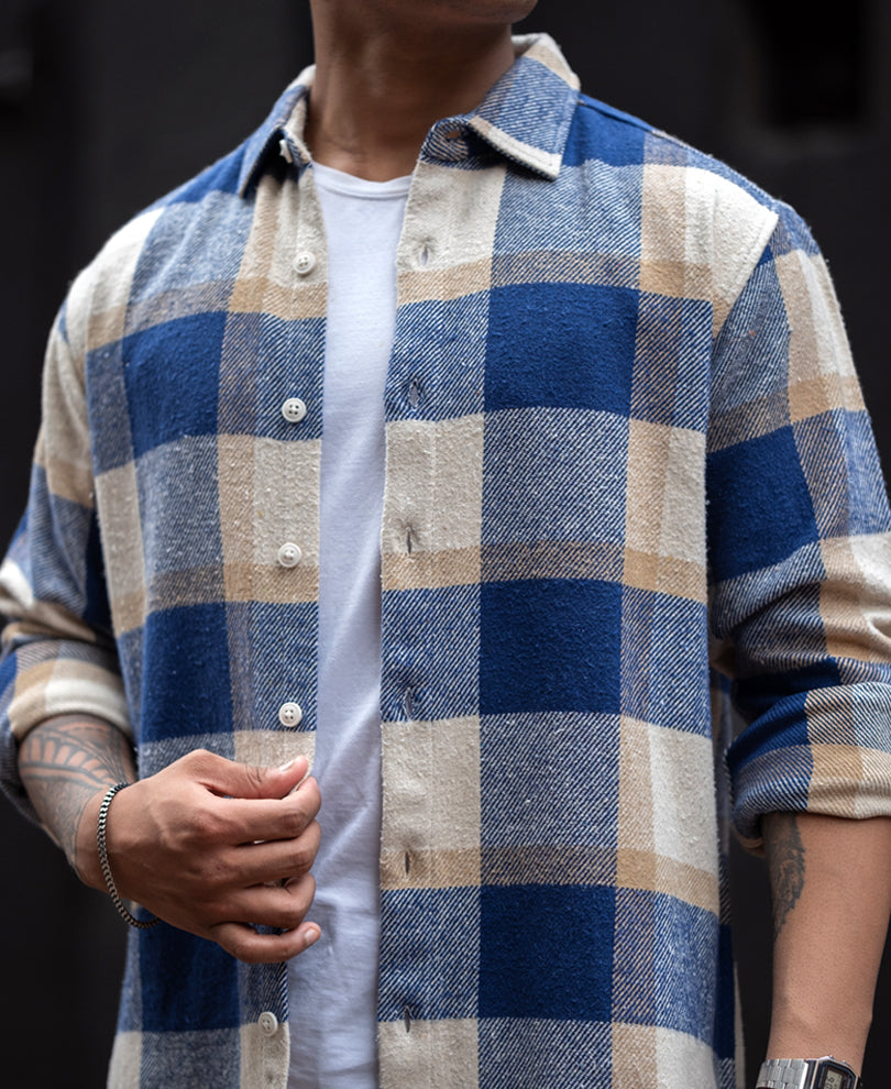 blue and off white checked regular fit full sleeves shirt blue and off white checked regular fit full sleeves shirt