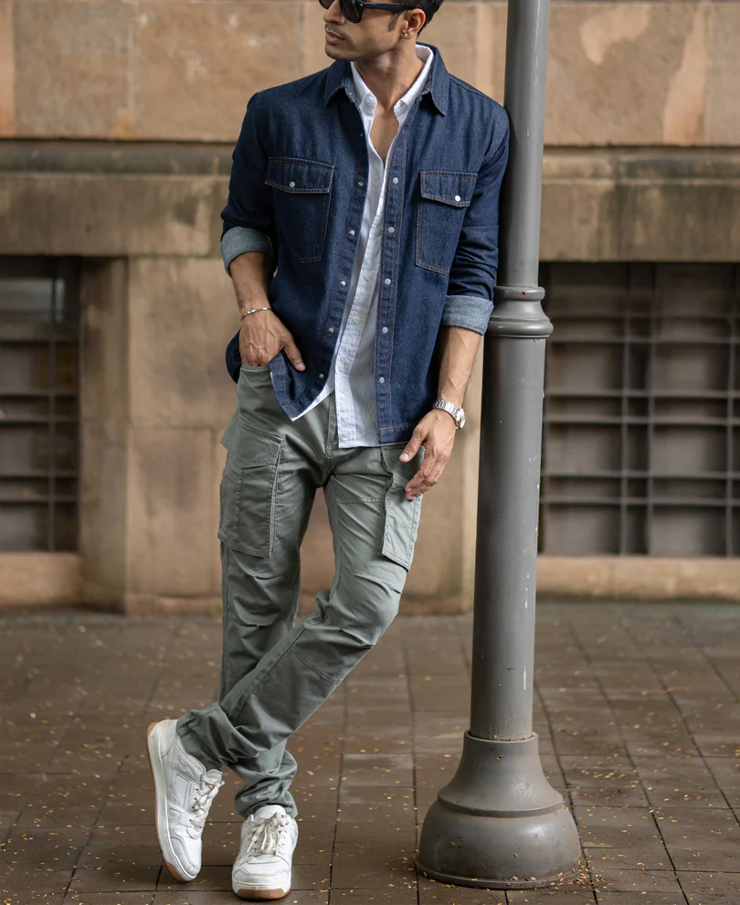 indigo denim overshirt with pockets indigo denim overshirt with pockets