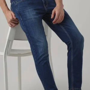 dark blue 5 pocket low rise tapered ankle length classic stretch jeans
