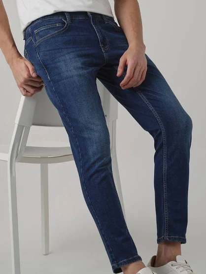 dark blue 5 pocket low rise tapered ankle length classic stretch jeans dark blue 5 pocket low rise tapered ankle length classic stretch jeans