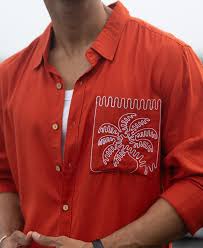 spicy orange linen blend embroidery shirt spicy orange linen blend embroidery shirt