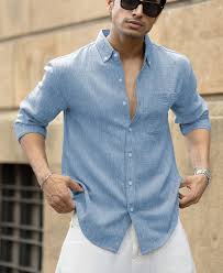 light grey slub textured full sleeves shirt