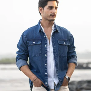 dark blue washed denim shirt