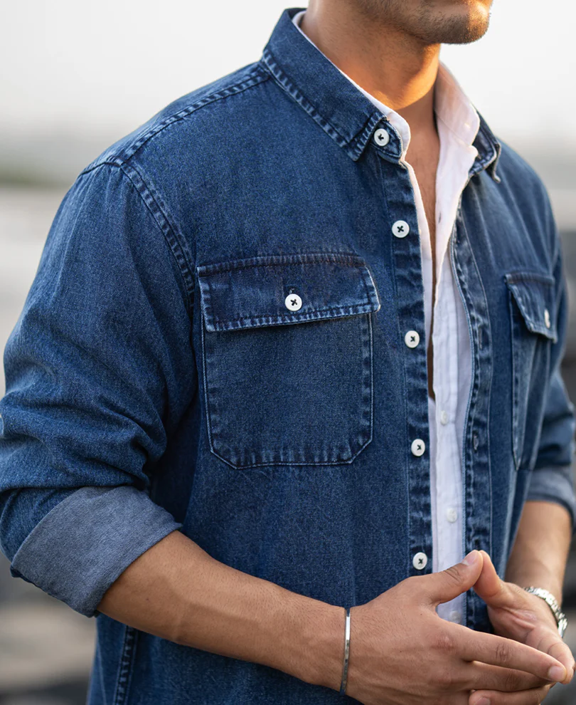 dark blue washed denim shirt dark blue washed denim shirt