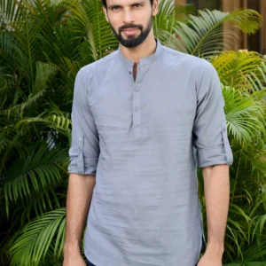 light grey slub kurta shirt