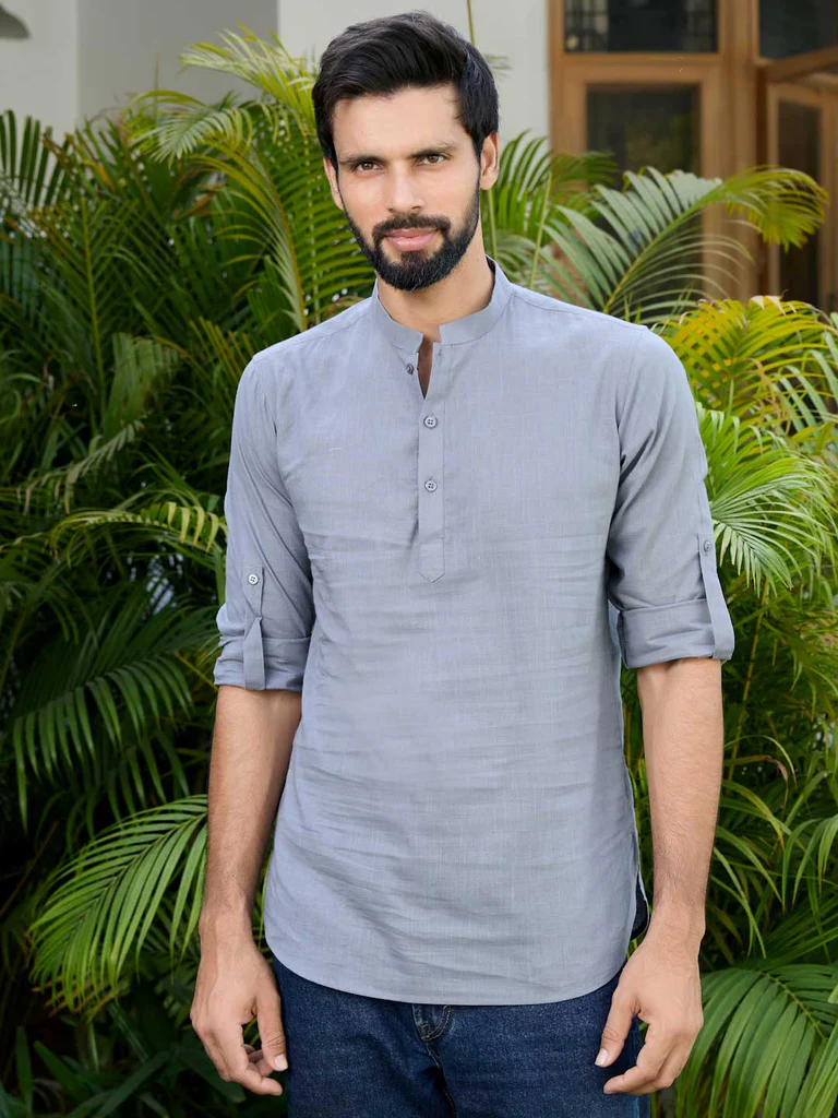 light grey slub kurta shirt light grey slub kurta shirt