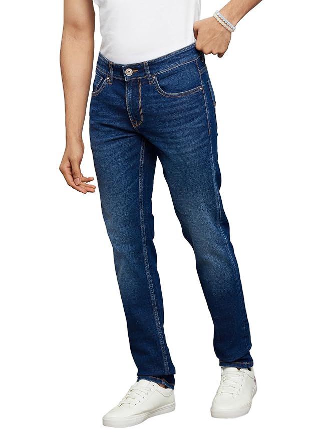 dark blue 5 pocket mid rise slim straight fit knit stretch jeans dark blue 5 pocket mid rise slim straight fit knit stretch jeans