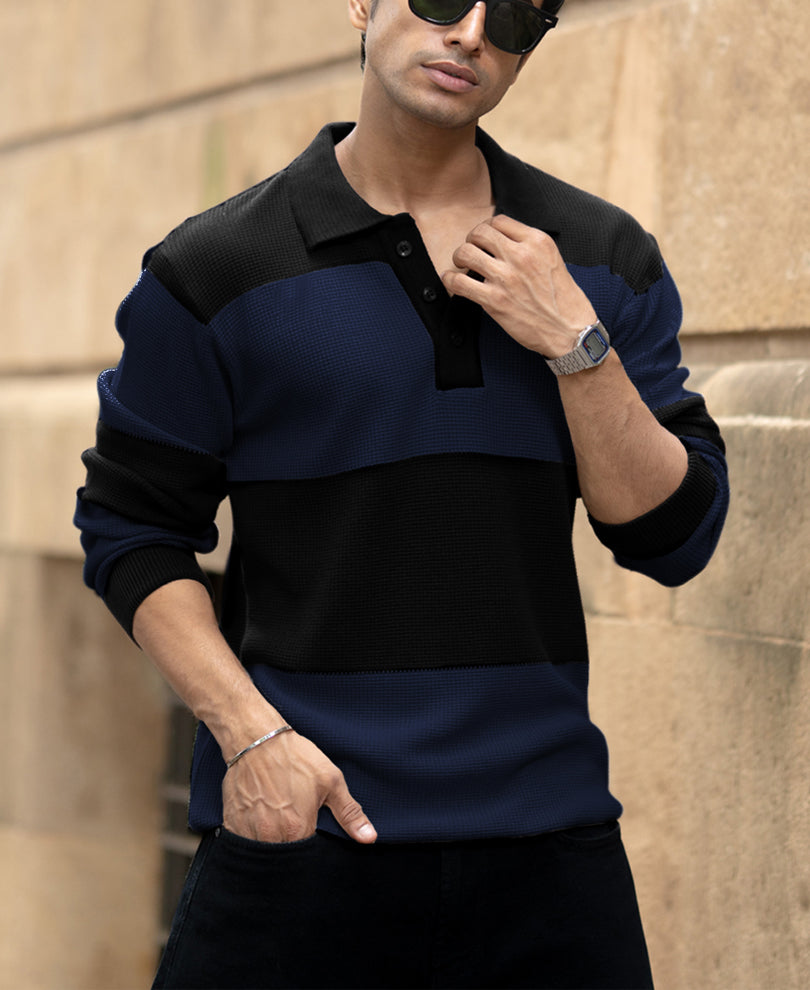 blue structured knit striped t shirt blue structured knit striped t shirt