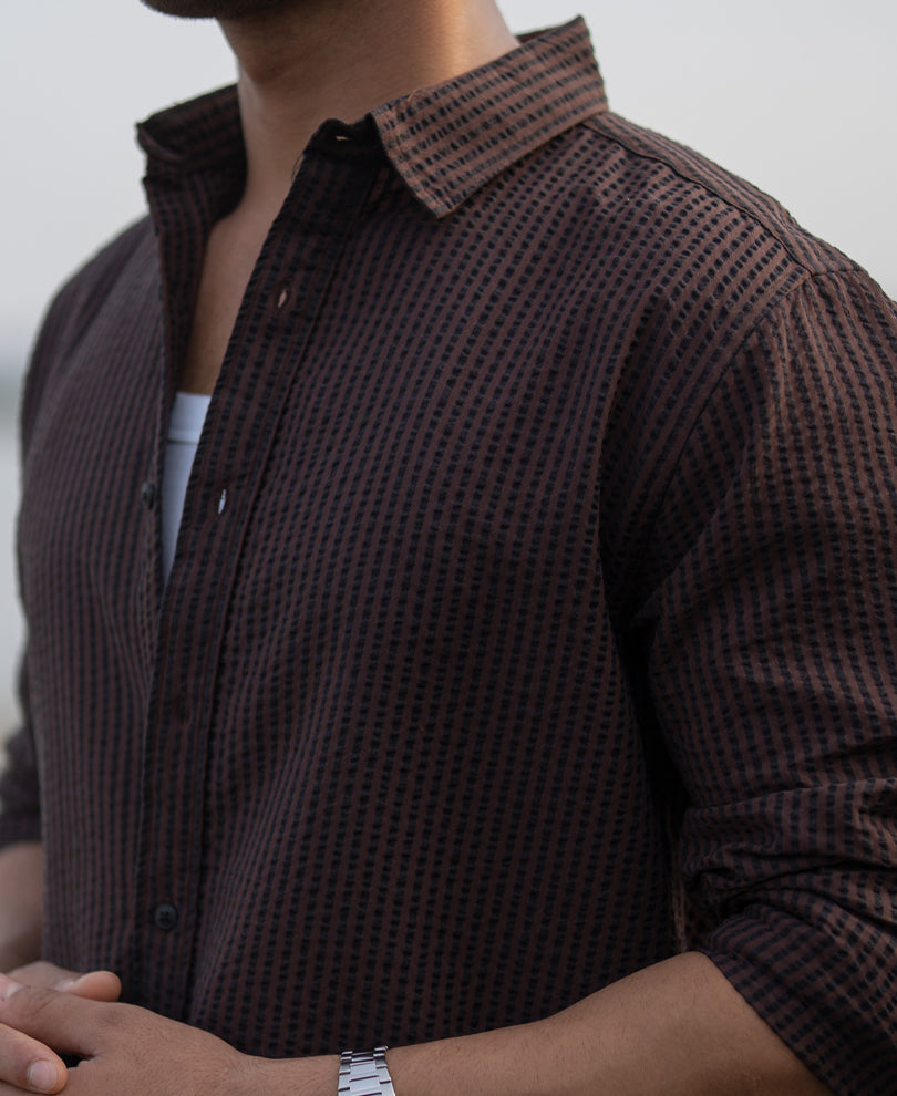 brown seer sucker stripe shirt brown seer sucker stripe shirt