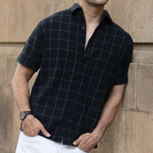 black structured checks shirt