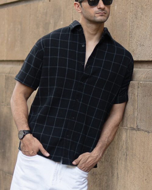 black structured checks shirt