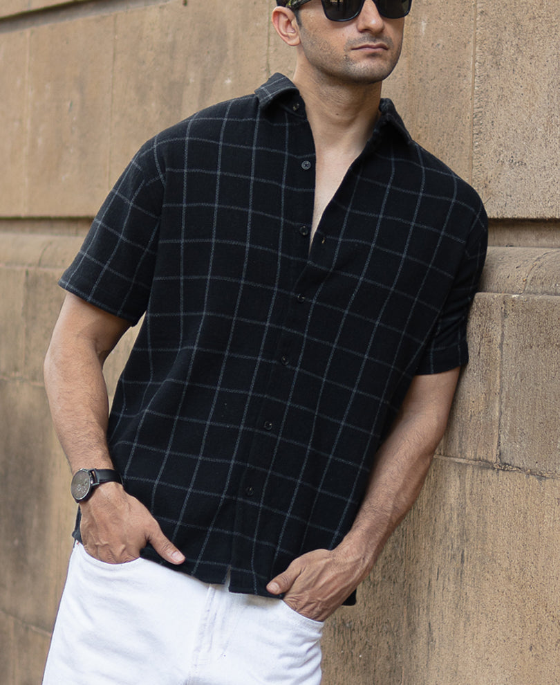 black structured checks shirt black structured checks shirt