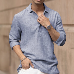 Home blue slub kurta shirt
