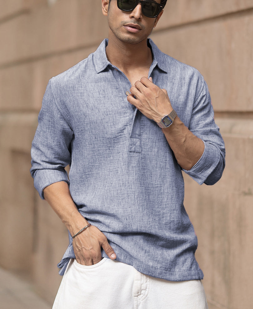 blue slub kurta shirt blue slub kurta shirt