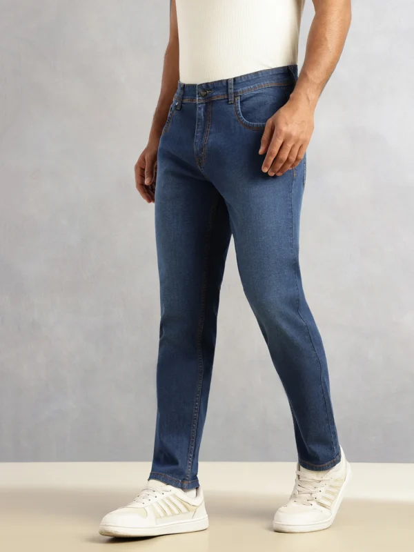 dk blue 5 pocket mid rise slim fit jeans