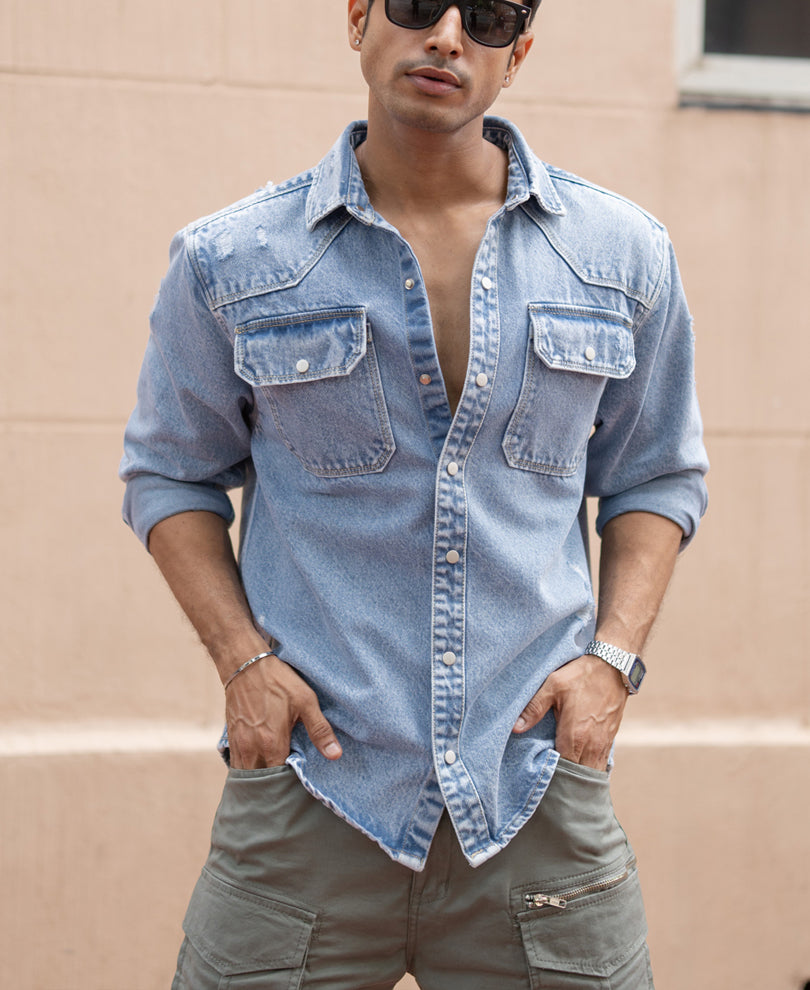blue denim regular fit full sleeves shirt blue denim regular fit full sleeves shirt