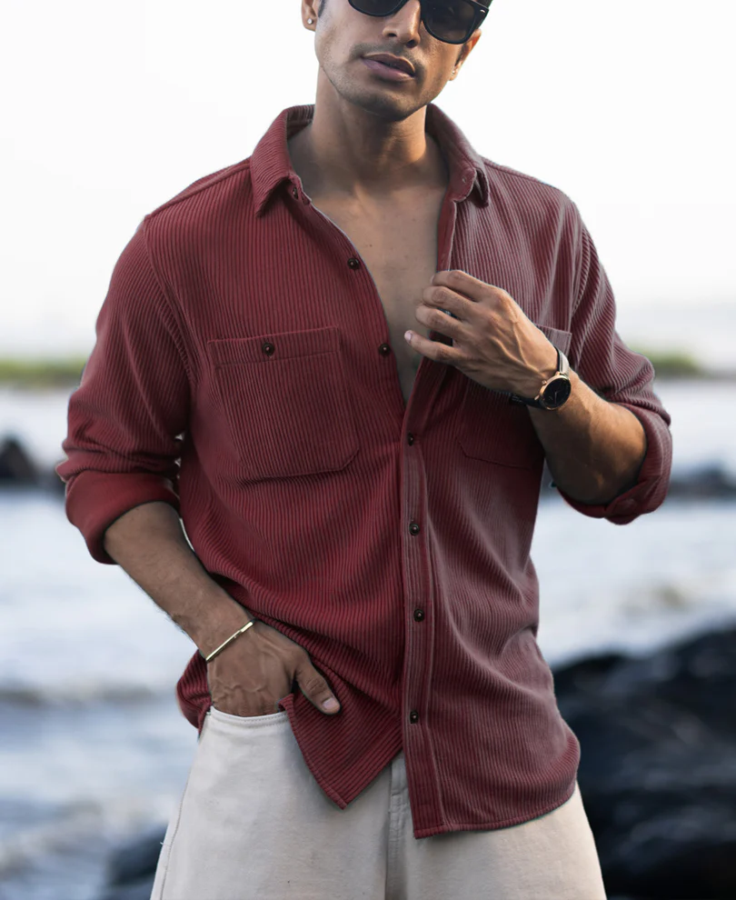 wine structured knit shirt with pockets wine structured knit shirt with pockets