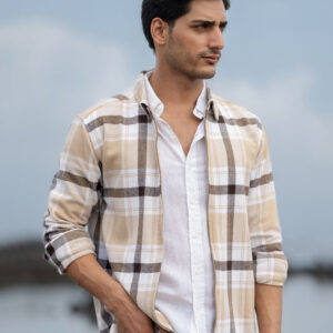 beige checks zipper overshirt