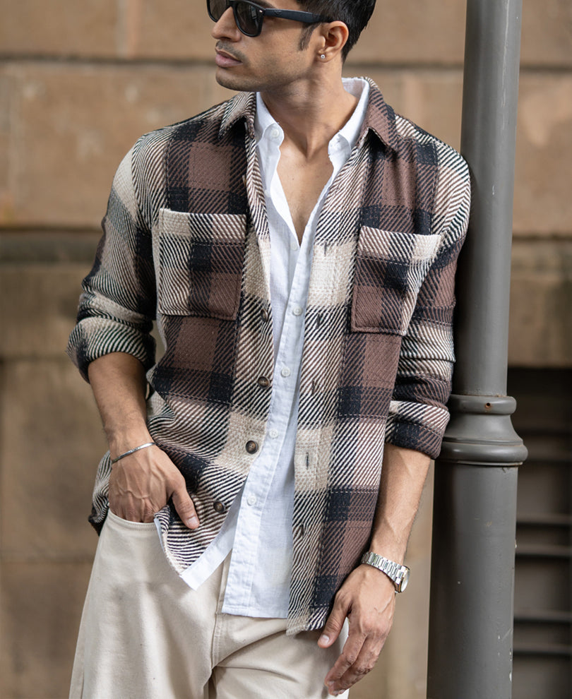 brown twill check shirt brown twill check shirt