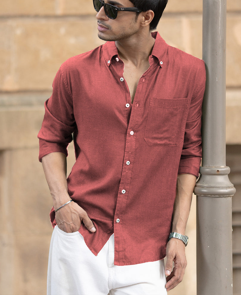 brick linen blend shirt brick linen blend shirt