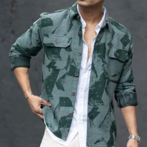green jacquard overshirt