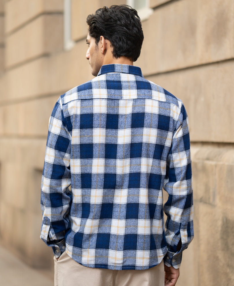 blue brushed regular fit checks shirt blue brushed regular fit checks shirt