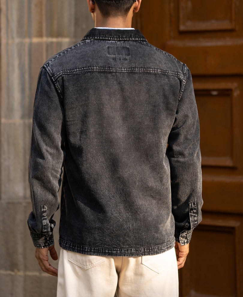 black washed denim polo shirt black washed denim polo shirt