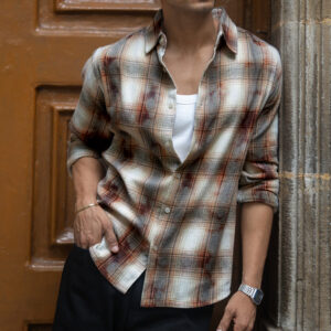 beige washed checks shirt